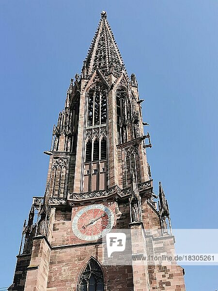 116 Meter hoher Turm des Freiburger Münster  Münster Unserer Lieben Frau  Freiburg  Baden-Württemberg  Deutschland  116 meters high tower of the Freiburg Cathedral  Cathedral of Our Lady  Germany  Europa