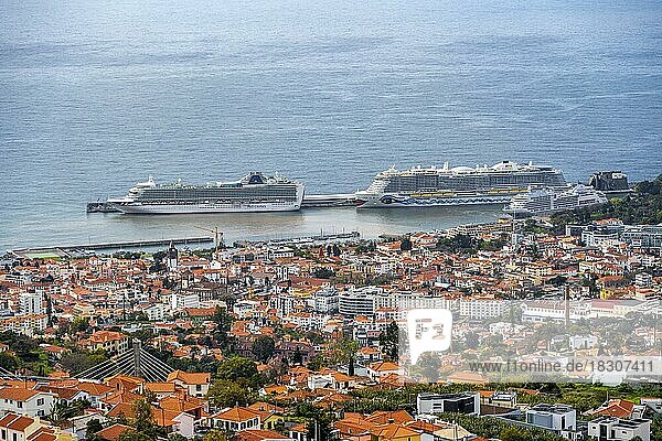 Kreuzfahrtschiffem Stadtansicht von Funchal  Madeira  Portugal  Europa