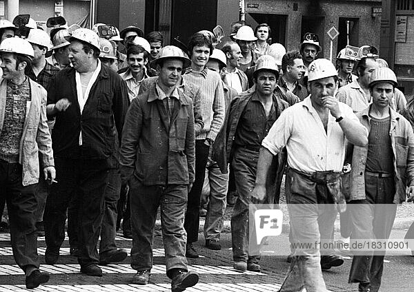 With a spontaneous strike on 26 July 1972 at the Friedr. Krupp Huettenwerke in Bochum  workers and employees defended themselves against the devaluation of their wages and salaries. Day of the strike  Germany  Europe