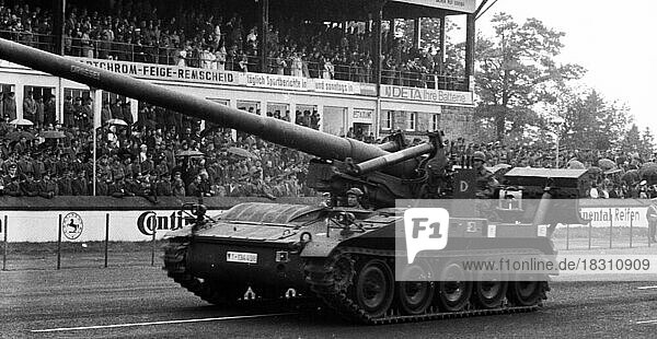 Parade of the Bundeswehr on the 20th anniversary of the founding of NATO in April 1969 at Dortmund Airport  Germany  Europe