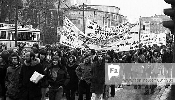 Several thousand pupils and teachers from schools in North Rhine-Westphalia demonstrated for more freedom of expression and free political activity of the school councils on 18 December 1976 in Essen  Germany  Europe