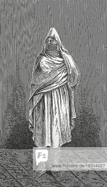 Araberin aus Tunis im Jahre 1860  Tunesien  Historisch  digital restaurierte Reproduktion einer Originalvorlage aus dem 19. Jahrhundert  genaues Originaldatum nicht bekannt  Afrika