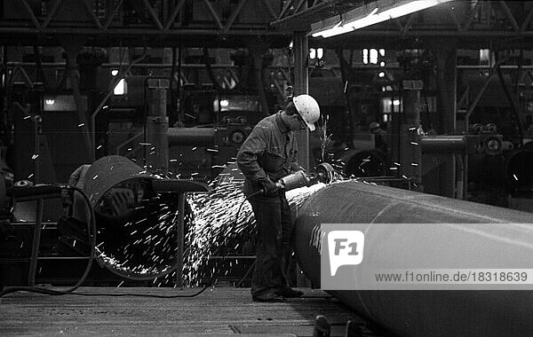 The Thyssen pipe mill  here in Duisburg in 1968  produced large pipes for the international market  Germany  Europe