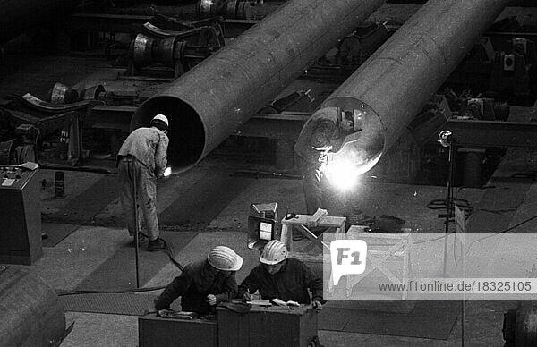 The Thyssen pipe mill  here in Duisburg in 1968  produced large pipes for the international market  Germany  Europe