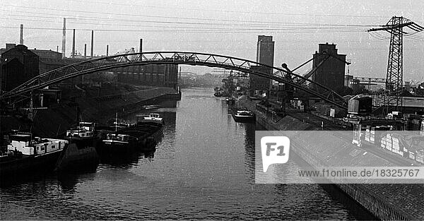 The Ruhr area  country and people  work  life  leisure in the area in 1976.Duisburg Kanal  Germany  Europe