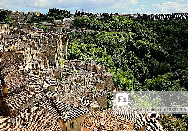 Mittelalterliche Stadt Sorano  Blick über die Dächer der Altstadt  Toskana  Italien  Europa