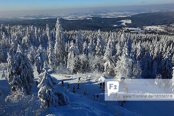 Winter landscape in the Fichtel Mountains  view from the Ochsenkopf  Bayreuth County  Upper Franconia  Bavaria  Germany  Europe