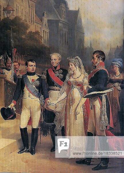 Reception at the Peace of Tilsit 1807 Napoleon  Alexander I of Russia  Luise and Frederick William III Painting by Nicolas Gosse  Historic  digitally restored reproduction of a 19th century original  exact date unknown