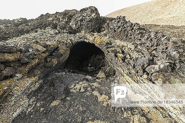 Holes caused by air pockets in the lava field near Montana Blanca volcano  Lanzarote  Canary Islands  Spain  Europe