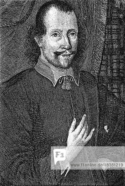 Simon Dach  29. Juli 1605  15. April 1659  war ein deutscher Dichter der Barockzeit  Historisch  digital restaurierte Reproduktion einer Originalvorlage aus der damaligen Zeit  genaues Originaldatum nicht bekannt