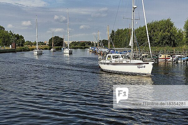 Sailing boats on the river Ryck  Greifswald  Germany  Europe
