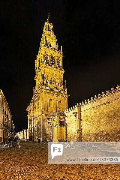 Glockenturm der Mezquita  Torre Campanariio  nachts  Gordoba  Andalusien  Spanien  Europa