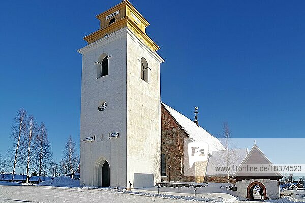 Alte Kirche im Kirchendorf Gammelstad  Winter  Unesco Weltkulturerbe  Lulea  Norrbottens län  Schweden  Europa