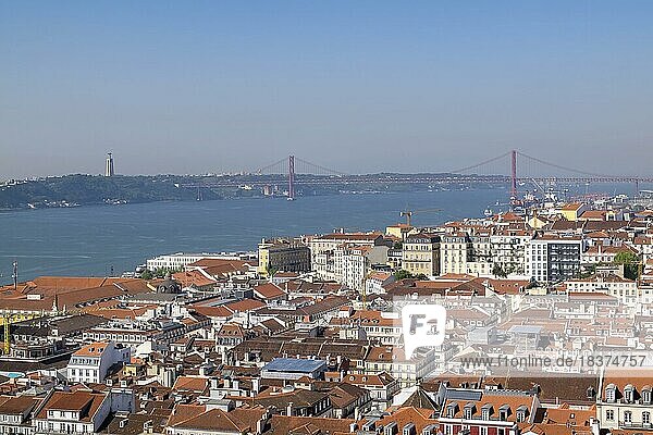 View of Lisbon and the Tagus with the 25th April Bridge from the Castelo de São Jorge fortress  Lisbon  Portugal  Europe