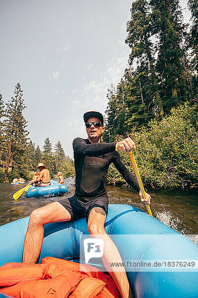 USA  California  Man rafting on Truckee river