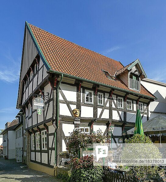 Residential and commercial building in half-timbered construction  Kirchplatz  Bad Essen  Lower Saxony  Germany  Europe