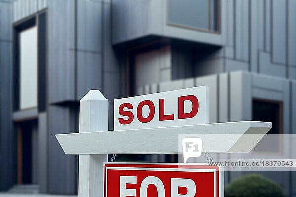 Schild Verkaufte Immobilie vor einem neuen modernen Haus  gererative AI
