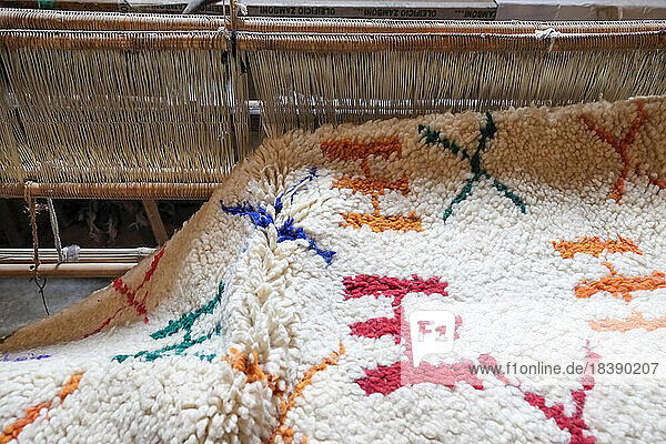Fes Morocco Work in progress hand loomed Berber rug