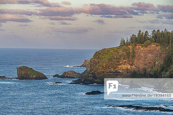 Sonnenuntergang über der zerklüfteten Küste von Norfolk Island  Australien  Pazifik