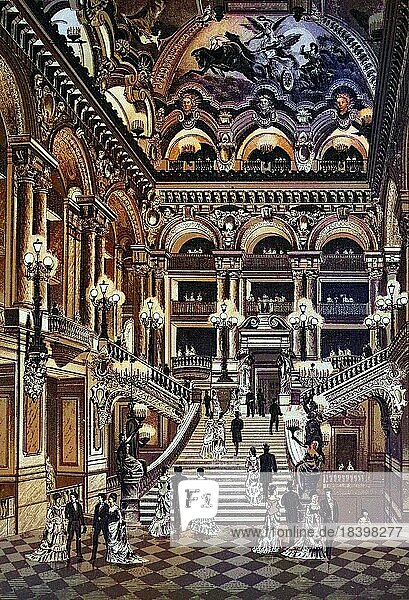 Paris  Opera House  Staircase  Historical copperplate  ca 1890  France  Europe