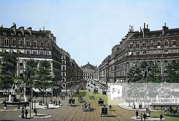 Paris  Strasse führt zur Oper  Historischer Kupferdruck  ca 1890  Frankreich  Europa
