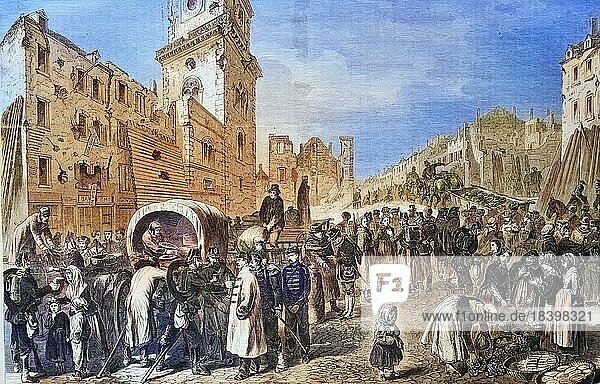 On market square in Diedenhofen  after the capitulation  illustrated war history  German  French war 1870-1871  Germany  France  Europe