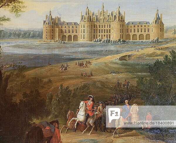 Painting Chambord Castle on the Loire  on display at the Chateau de Versailles  Yvelines department  Ile-de-France region  France  Europe