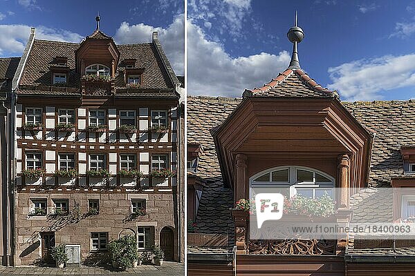 Historisches Fachwerkhaus mit Dachgaube  totalsaniert durch die Nürnberger Altstadtfreunde  Schlehengasse 15  Nürnberg  Mittelfranken  Bayern  Deutschland  Europa