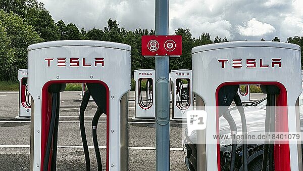 Tesla charging stations for electric vehicles  Supercharger  electric charging station  Sweden  Europe