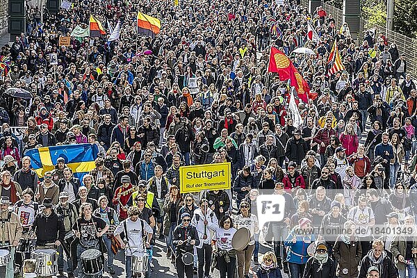 Demonstration by contrarians and other opponents of pandemic restrictions  crowds  Stuttgart  Baden-Württemberg