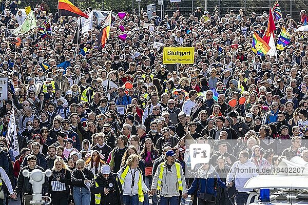 Demonstration by contrarians and other opponents of pandemic restrictions  crowds  Stuttgart  Baden-Württemberg