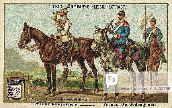 Picture series German Army V.  Prussian Cuirassiers and Prussian Guards Dragoons  digitally restored reproduction of a collectors picture from c. 1900