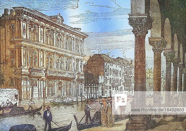 Venice  Historical steel engraving from 1860  Italy  Europe
