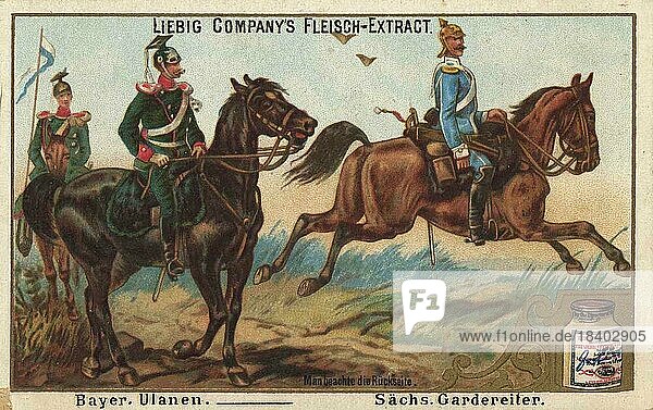 Picture series German Army V.  Bavarian Uhlans and Saxon Guard Riders  digitally restored reproduction of a collectors picture from c. 1900