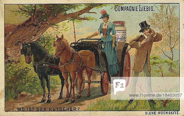 Picture series Vexierbilder 1  where is the coachman for the horse-drawn carriage  digitally restored reproduction of a collectors picture from c. 1900