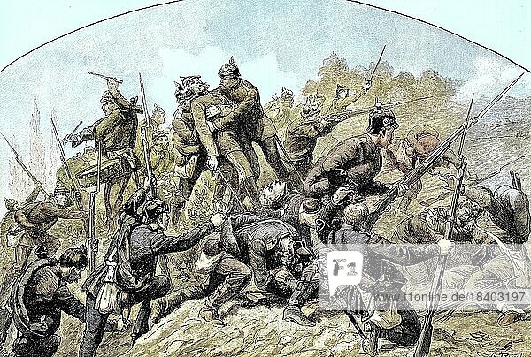 Death of General Bruno von Francois in the Franco-Prussian War  near the Franco-German border at Saarbrücken or Saarbrigge  Battle of Spicheren  also known as the Battle of Forbach  Historical  digitally restored reproduction from a 19th century original
