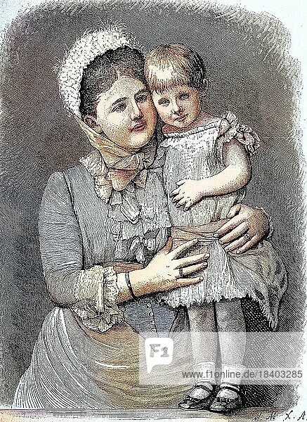 Adelheid Emma Wilhelmina Theresia von Waldeck und Pyrmont  1858  1934  war Königin der Niederlande und Großherzogin von Luxemburg mit ihrem einzigen Kind  der späteren Königin Wilhelmina  Historisch  digital restaurierte Reproduktion von einer Vorlage aus dem 19. Jahrhundert