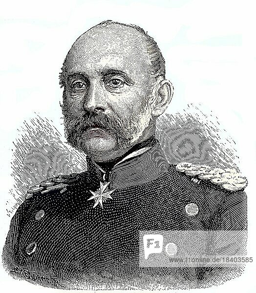 Hugo Ewald Graf von Kirchbach  1809  1887  war ein preußischer General  der das preußische V. Korps während des Deutsch-Französischen Krieges befehligte  Situation aus der Zeit des Deutsch-Französischen Krieges  1870-1871  Historisch  digital restaurierte Reproduktion von einer Vorlage aus dem 19. Jahrhundert