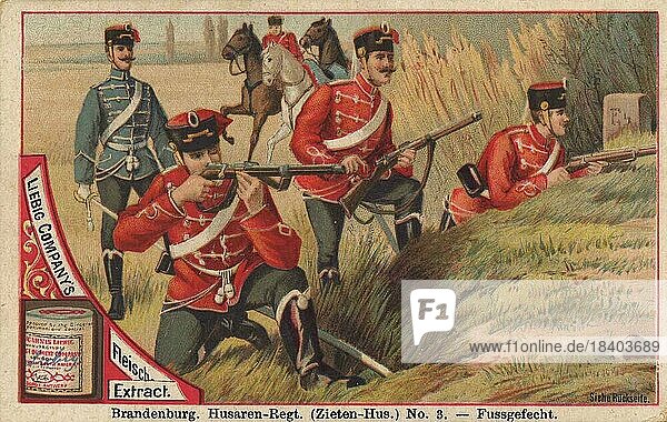 Picture series German Army IV  foot fight  Brandenburg Hussar Regiment  Ziethen Hussars  digitally restored reproduction of a collectors picture from ca 1900