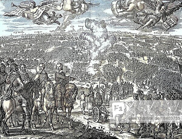 Die Schlacht bei Breitenfeld  Schlacht bei Breitenfeld  Erste Schlacht bei Breitenfeld  Schlacht bei Leipzig  1631  an der Front Gustavus Adolphus  Historisch  digital restaurierte Reproduktion von einer Vorlage aus dem 19. Jahrhundert