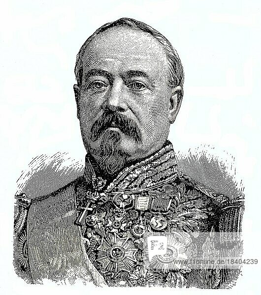 Francois Achille Bazaine  1811  1888  was a French general and from 1864 marshal of France who surrendered the last organised French army to Prussia during the Franco-Prussian War. Situation from the time of the Franco-Prussian War  1870-1871  Historical  digitally restored reproduction from a 19th century original