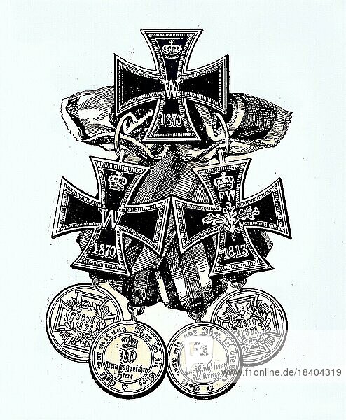 The Iron Cross  abbreviated EK  was a military decoration in the Kingdom of Prussia and later in the German Empire  situation from the time of the Franco-Prussian War  1870-1871  Historical  digitally restored reproduction from a 19th century original