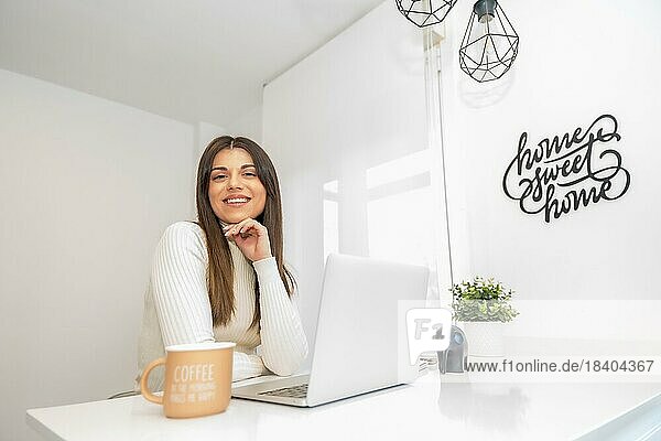 Porträt einer Geschäftsfrau  die mit einem Computer arbeitet  Geschäft  Heimbüro  Telearbeit