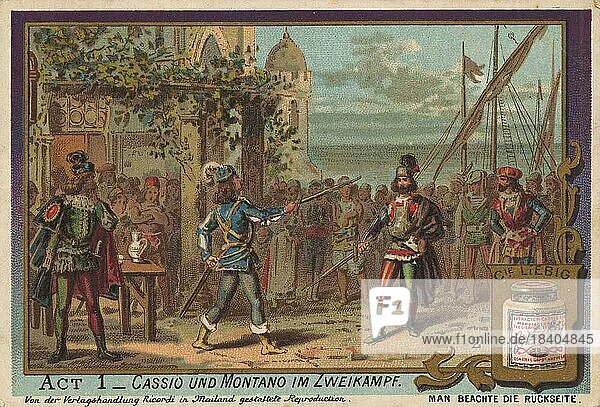 Bildserie Othello  Oper von Verdi  Cassio und Montano im Zweikampf  digital restaurierte Reproduktion eines Sammelbildes von ca 1900
