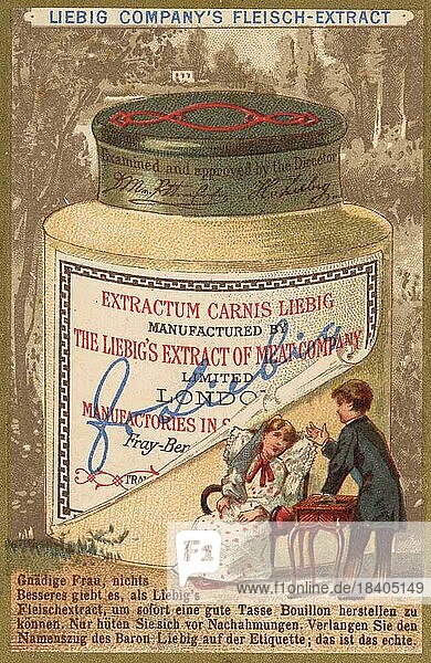Bildserie Extrakttöpfe 1  große Töpfe  Gnädige Frau  nichts Besseres ...  Frau im Sessel  digital restaurierte Reproduktion eines Sammelbildes von ca 1900