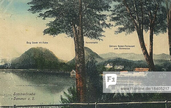 Sommerfrische Hammer  mit Hammerspitz und Hammersee  Postkarte mit Text  Ansicht um ca 1910  Historisch  digitale Reproduktion einer historischen Postkarte  public domain  aus der damaligen Zeit  genaues Datum unbekannt