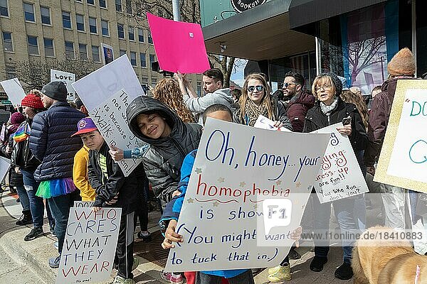 Royal Oak  Michigan USA  11 March 2023  A small group of conservative Republicans protesting the Sidetrack Bookshops Drag Queen Story Hour were outnumbered by many hundreds of counter-protesters supporting the LGBTQ community