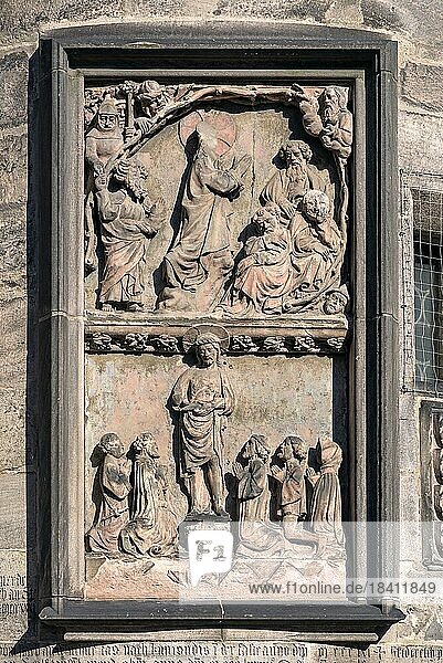 Relief of Bible motifs  outside the Sebaldus Church  16th century  Nuremberg  Middle Franconia  Bavaria  Germany  Europe
