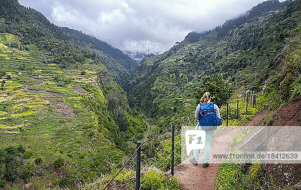 Wanderin auf Levada do Moinho  Ponta do Sol  Madeira  Portugal  Europa