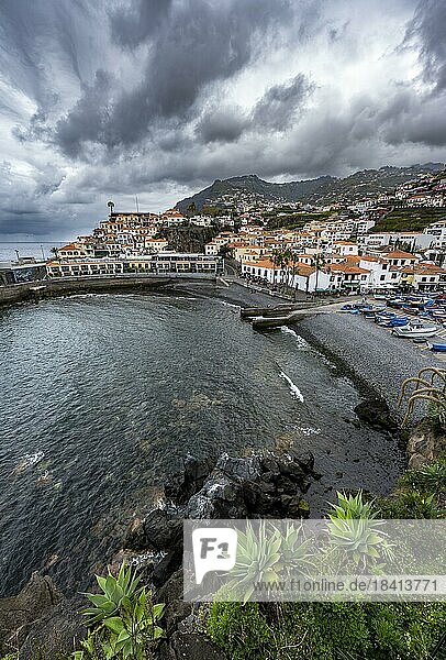 Hafen  Fischerboote und Häuser  Ort Câmara de Lobos  Madeira  Portugal  Europa